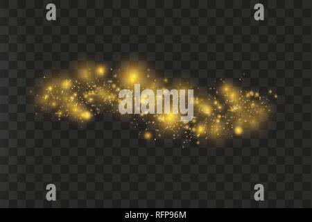 The dust is yellow. yellow sparks and golden stars shine with special light. Vector sparkles on a transparent background. Christmas light effect Stock Vector