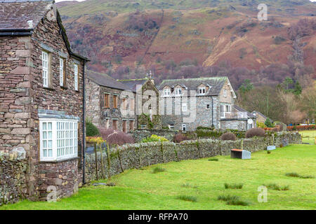 Grasmere village centre with residential homes and property,Grasmere,Lake District,Cumbria,England Stock Photo