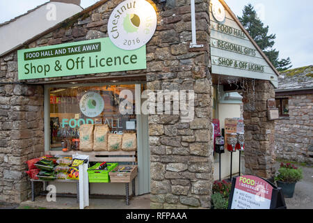 Local shop and off licence in the village of Pooley Bridge,Ullswater,Lake District,Cumbria,England Stock Photo