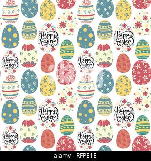 happy easter day cute colourful eggs pattern seamless Stock Vector
