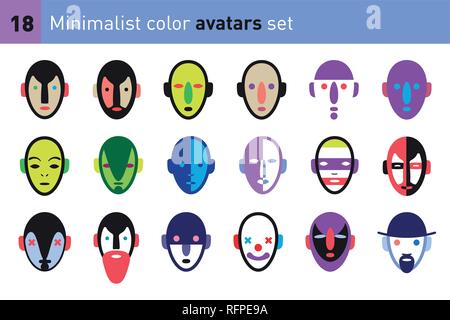 Avatars faces in a minimalist black and white style. Collection of modern characters. Stock Vector