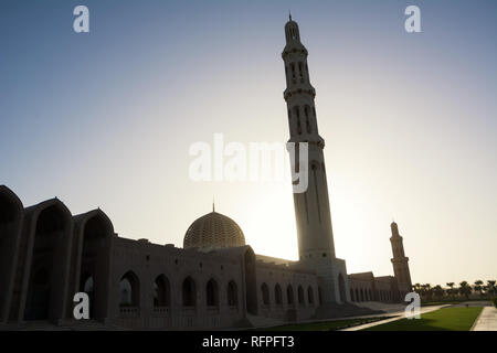 Silhouettes of the Sultan Qaboos Grand Mosque in Muscat (Oman) Stock Photo