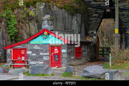 Vivian quarry, Llanberis, Gwynedd, North Wales, now a Diving centre. Image taken in October 2018. Stock Photo