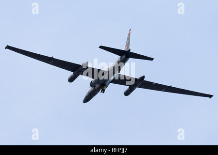 The Lockheed U-2, nicknamed 'Dragon Lady', is an American single-jet engine, ultra-high altitude reconnaissance aircraft operated by the USAF. Stock Photo