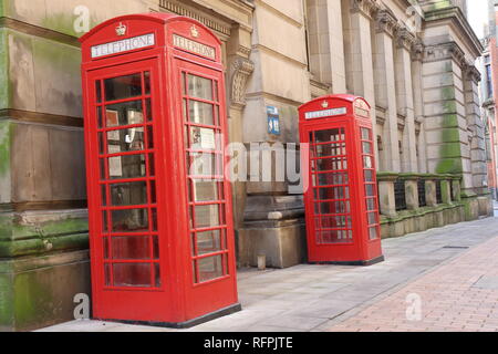 Two Red Phone Boxes. England Stock Photo