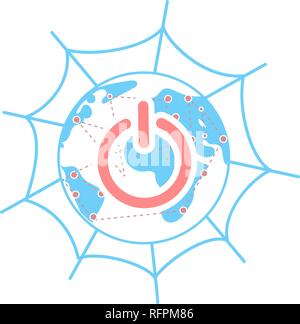 The concept of global communication on the internet through social networks. Linear style icon Stock Vector