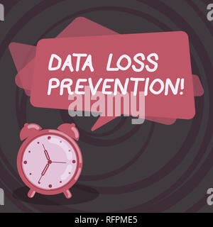 Word writing text Data Loss Prevention. Business concept for Software that detects potential data breaches Blank Rectangular Color Speech Bubble Overl Stock Photo