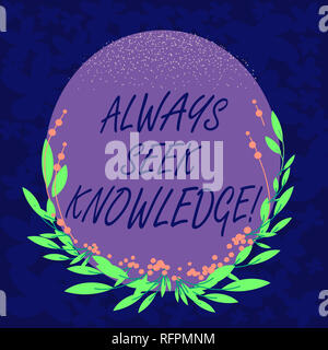 Handwriting Text Always Seek Knowledge Concept Meaning Autodidact Strong Sense Of Sought Out Knowledge Blank Color Oval Shape With Leaves And Buds As Stock Photo Alamy