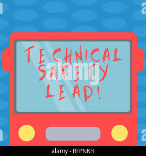 Word writing text Technical Safety Lead. Business concept for Maintain technical integrity and workplace safety Drawn Flat Front View of Bus with Blan Stock Photo