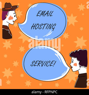 Handwriting text Email Hosting Service. Concept meaning Internet hosting service that operates email server Hand Drawn Man and Wo analysis Talking pho Stock Photo