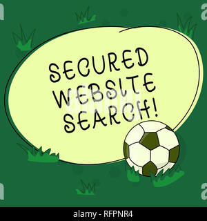 Text sign showing Secured Website Search. Conceptual photo browser and website communications are encrypted Soccer Ball on the Grass and Blank Outline Stock Photo