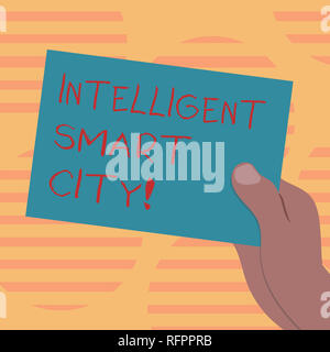 Word writing text Intelligent Smart City. Business concept for The city that has a smarter energy infrastructure Drawn Hu analysis Hand Holding Presen Stock Photo