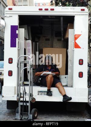 USA, United States of America, New York City: FedEx courier truck in soho. Stock Photo