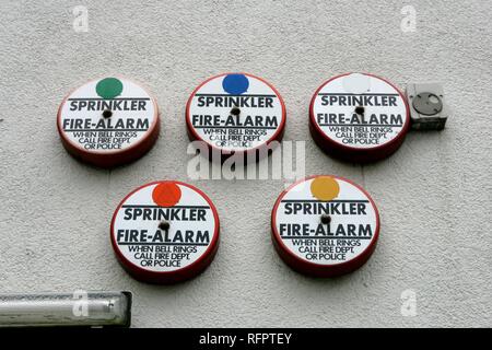 DEU, Germany, Berlin: Fire Alarm bells, Sprinkler Alarm, at an office building. Stock Photo