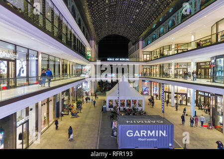 BERLIN, GERMANY - NOVEMBER 13, 2018: Unrecognized people visit Mall of Berlin. Berlin is the capital and German largest city by both area and populati