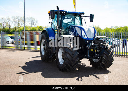 A New Holland T7 tractor on display at the factory at Basildon, UK. Stock Photo