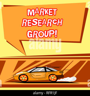Handwriting text writing Market Research Group. Concept meaning gather information about target markets or customers Car with Fast Movement icon and E Stock Photo