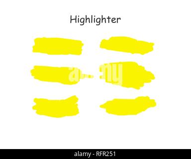 Yellow watercolor hand drawn highlight set. Vector highlighter brush lines. Marker pen highlight underline strokes Stock Vector