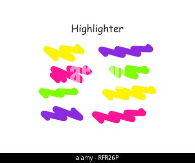 Highlight brush stroke set. Vector color marker pen lines. Yellow, pink, purple, green underline hand drawn highlight strokes on white background Stock Vector