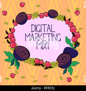 Conceptual hand writing showing Digital Marketing Mix. Business photo text Set of actions to promote brand in the market Floral Wreath made of Tiny Se Stock Photo