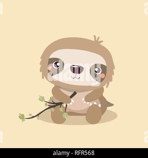 cute sloth on pastel background. Stock Vector