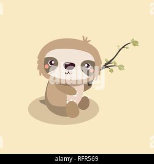 cute sloth on pastel background. Stock Vector