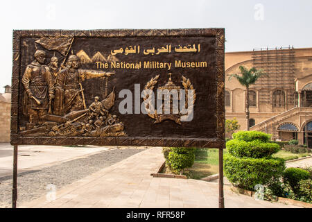 Cairo, Egypt, 25.05.2018 Sign of the National Military Museum of Egypt, proclaimed by UNESCO as a part of the World Heritage Site Historic Cairo Stock Photo