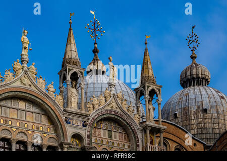 The artful domes of Saint Mark's Basilica, Basilica di San Marco on San Marco Square, Piazza San Marco Stock Photo