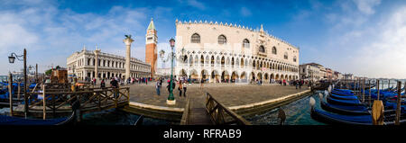 Panoramic view on San Marco Square, Piazza San Marco, Doge's Palace, Palazzo Ducale, St Mark's Campanile, Campanile di San Marco Stock Photo