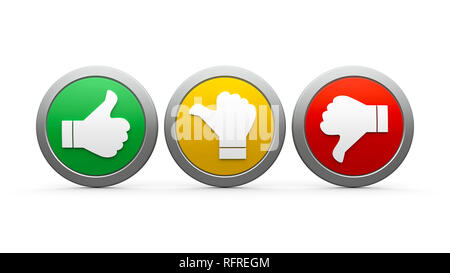 Positive, neutral and negative icons isolated on white background - represents customer satisfaction and feedback, three-dimensional rendering, 3D ill Stock Photo