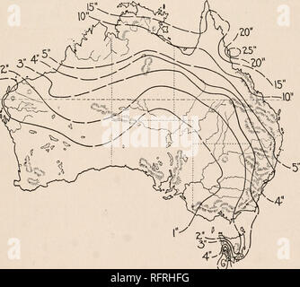 . Carnegie Institution of Washington publication. January February March Fio. 36.—Wettest months of year, after Hunt's meteorological map of Australia, 1916. 10 15. ^-^ /&gt;« 5&quot; 4 FIG. 4a.—Mean rainfall of Australia for January, after Hunt.. Please note that these images are extracted from scanned page images that may have been digitally enhanced for readability - coloration and appearance of these illustrations may not perfectly resemble the original work.. Carnegie Institution of Washington. Washington, Carnegie Institution of Washington Stock Photo