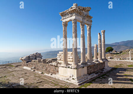 Remains of the roman Temple of Trajan in the ruins of the ancient city of Pergamum known also as Pergamon, Turkey. Stock Photo