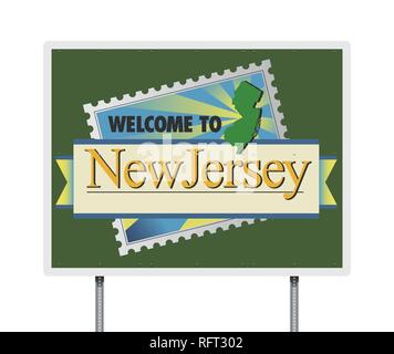 Vector illustration of the Welcome to New Jersey arrival road sign Stock Vector