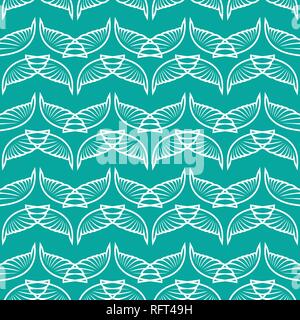Angel wings blue green art seamless sketch pattern Stock Vector