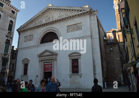 Main Facade Of The Church Of San Mauricio In Venice. Travel, holidays, architecture. March 28, 2015. Venice, Veneto region, Italy. Stock Photo