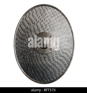 Metal oval shield covered by scales isolated 3d illustration Stock Photo