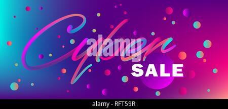 Bright web banner for cyber monday or any sales and discounts, trendy gradient vector template Stock Vector