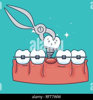 teeth medicine treatment with orthodotist and prosthesis Stock Vector