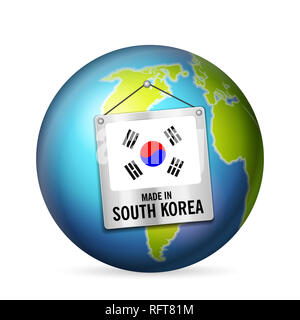 Sign made in South Korea on a white background. Stock Photo