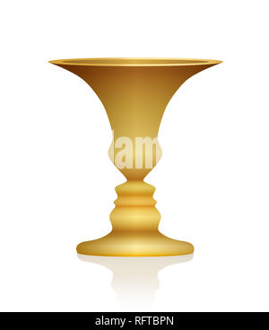 Optical illusion. Vase with two faces in profile. Golden colored three-dimensional chalice. In psychology known as identifying figure from background. Stock Photo