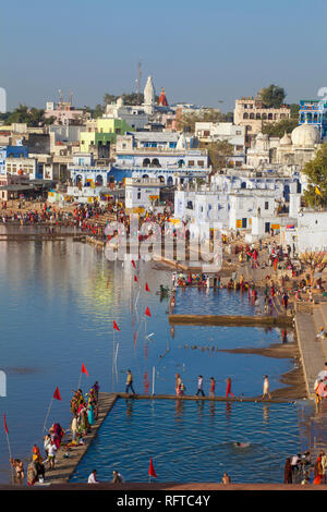 Pushkar Lake and bathing ghats, Pushkar, Rajasthan, India, Asia Stock Photo