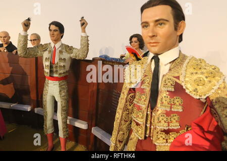 January 26, 2019 - 26 january 2019 (Madrid) The Wax Museum of Madrid with a tour of the most popular Spanish and international characters, protagonists of history, culture, sports, science or entertainment with more than 500 figures. sculptures of personalities as diverse as football player and advertising icon Cristiano Ronaldo, world pop idol Justin Bieber, Donald Trump and his wife Melania, Javier FernÃ¡ndez the ice skater twice champion of the world, the scientist Margarita Salas, the mythical actors of the horror genre such as Jack Taylor and Paul Naschy (Spanish as a werewolf), the bullf Stock Photo