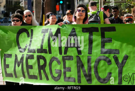 Los Angeles, USA. 26th Jan, 2019. People march during a climate change protest in Los Angeles, the United States, Jan. 26, 2019. Credit: Zhao Hanrong/Xinhua/Alamy Live News Stock Photo