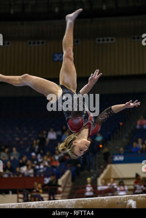 Denver Kaitlyn Schou during an NCAA gymnastics meet, Saturday, Feb. 2 ...