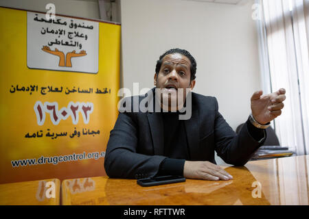 Cairo, Egypt. 17th Jan, 2019. Head of the technical office of the addiction Treatment and Abuse Fund, Mahmoud Saleh, speaks during an interview with the German Press Agency (DPA). Credit: Gehad Hamdy/dpa/Alamy Live News Stock Photo