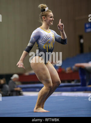 Fort Worth, Texas, USA. 26th Jan, 2019. Missouri's Gabrielle Gottula dances during her floor routine at the Metroplex Challenge NCAA gymnastics meet at the Fort Worth Convention Center in Fort Worth, Texas. Kyle Okita/CSM/Alamy Live News Stock Photo