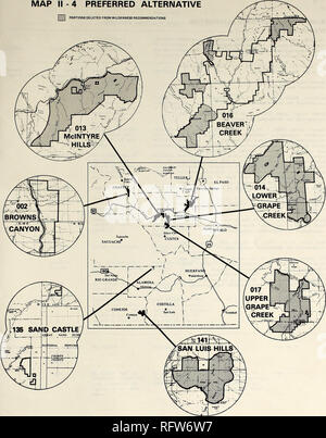 . Canon City District wilderness planning amendment. Wilderness areas; Land use. 17 MAP II - 4 PREFERRED ALTERNATIVE PORTIONS DELETED FROM WILDERNESS RECOMMENDATIONS. Please note that these images are extracted from scanned page images that may have been digitally enhanced for readability - coloration and appearance of these illustrations may not perfectly resemble the original work.. United States. Bureau of Land Management. Denver, Colo. : U. S. Dept. of the Interior, Bureau of Land Management Stock Photo