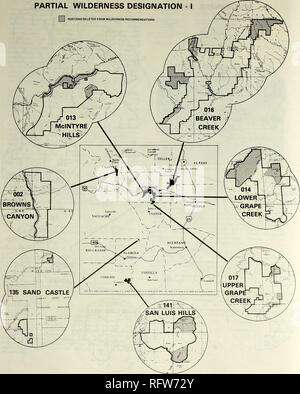 . Canon City District wilderness planning amendment. Wilderness areas; Land use. 14 MAP II - 2 ALTERNATIVE C - PARTIAL WILDERNESS DESIGNATION - I ^ PORTIONS DELETED FROM WILDERNESS RECOMMENDATIONS. Please note that these images are extracted from scanned page images that may have been digitally enhanced for readability - coloration and appearance of these illustrations may not perfectly resemble the original work.. United States. Bureau of Land Management. Denver, Colo. : U. S. Dept. of the Interior, Bureau of Land Management Stock Photo