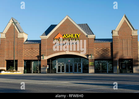 A logo sign outside of a Ashley Furniture HomeStore retail store in Frederick, Maryland, on January 22, 2019. Stock Photo