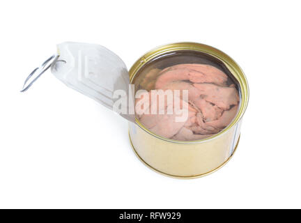 Preserved Atlantic cod liver. Isolated on white background. Stock Photo